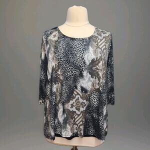 Keren Hart Animal Print 3/4 Sleeve Liquid Knit Sequins Top Medium To XL